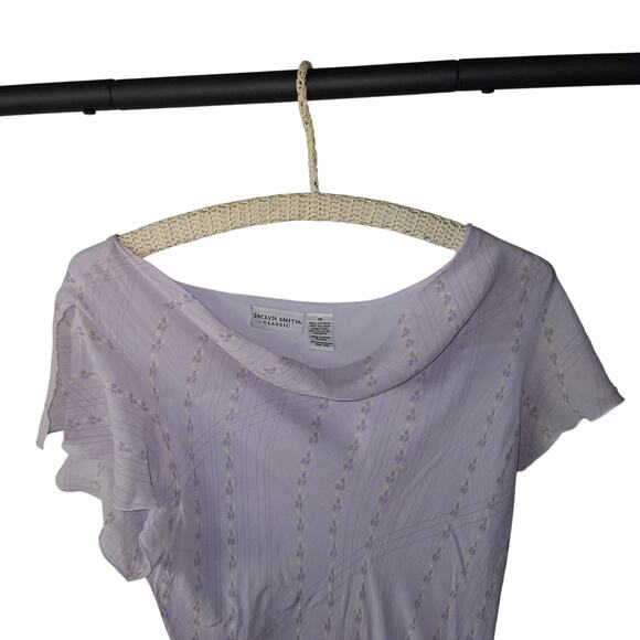 Vintage Size 14 Jaclyn Smith Y2K Fairy 100% Silk Lavender Midi Length Dress - Picture 5 of 6